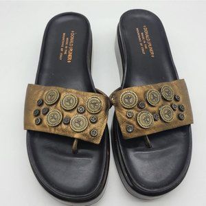 Donal J Pliner Peace Coins Leather Slip On Sandals